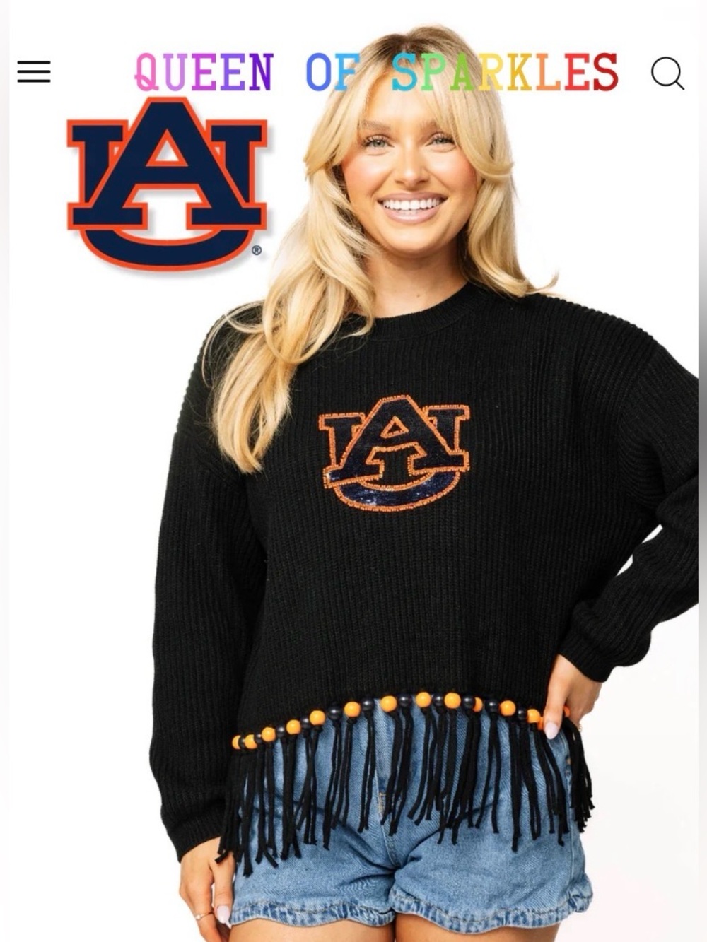 Queen of Sparkles Licensed Sample Auburn Fringe
Bead Sweater. Oversized Size XS